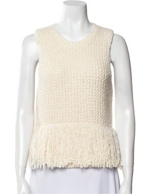 Tanya Taylor Amance Wool-Blend Fringe Sweater Top - Cream